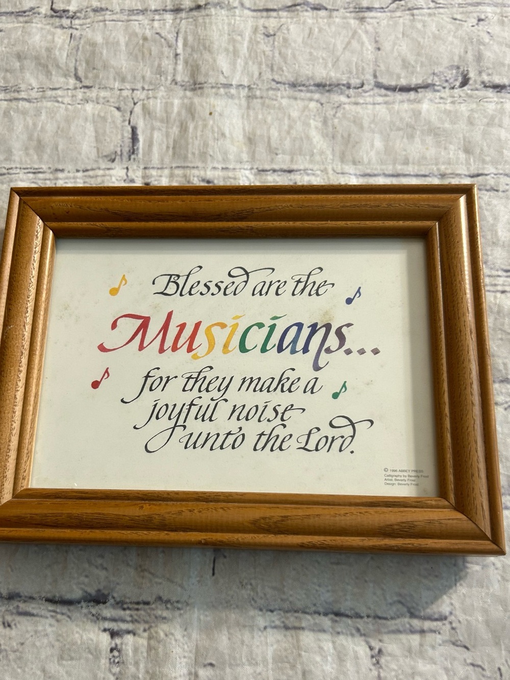 ABBEY PRESS VTG (1996)FRAMED PRINT CALLIGRAPHY BLESSED ARE THE MUSICIANS